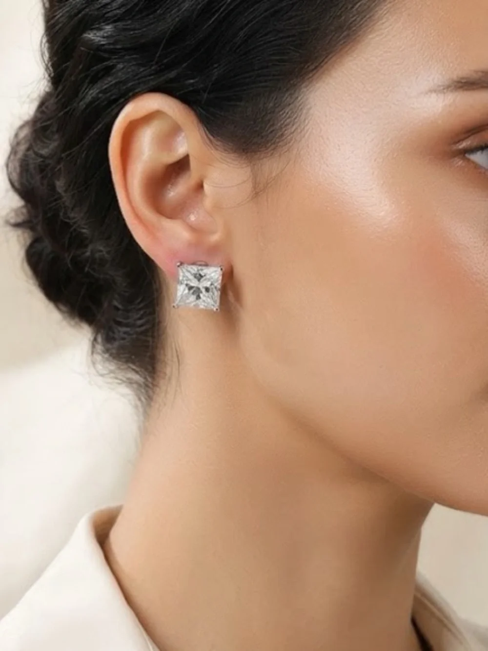 NWT 4.0 CTW Princess Cut Moissanite Stud Earrings | .925 Sterling Silver